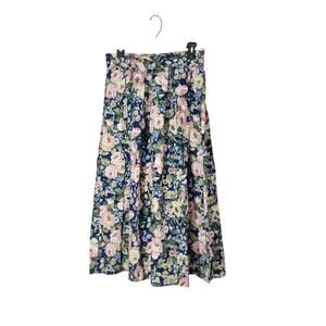 VTG 90s Fritzi Floral Print Pleated High Waist Midi Skirt Sz Large Elastic Waist